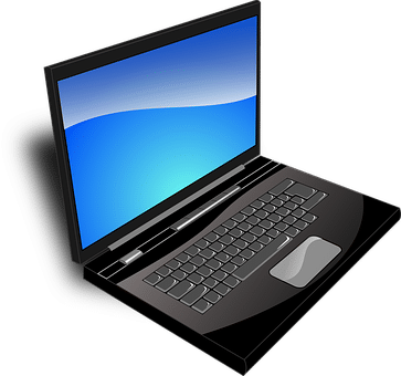 Ordinateur portable noir avec écran bleu